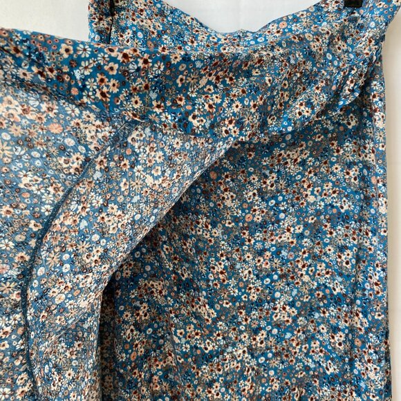 Sonoma Floral Faux Wrap Midi Skirt Women OX Blue Ruffle Cottagecore Boho‎ NWOT - Picture 3 of 10